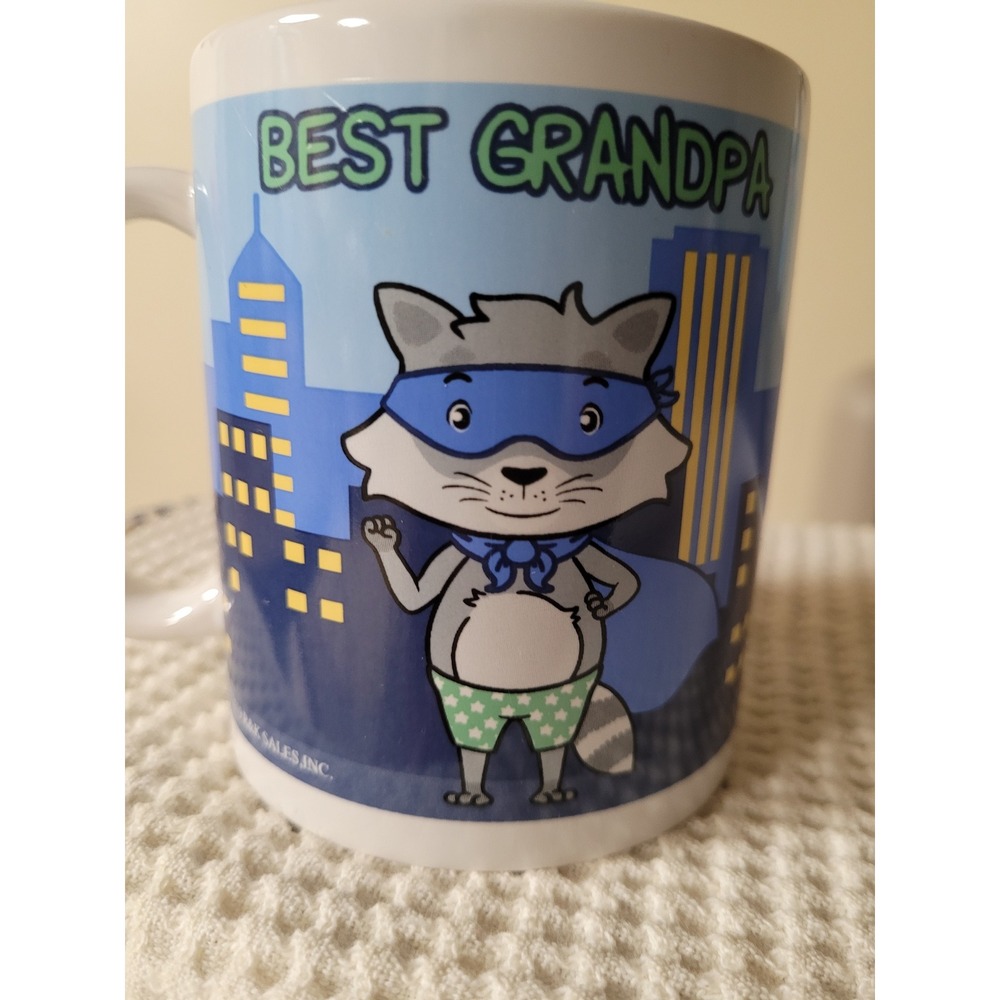 Best Grandpa Superhero Whimsical Raccoon Ceramic Coffee/Tea Mug R&K Sales 2019 - Picture 3 of 5